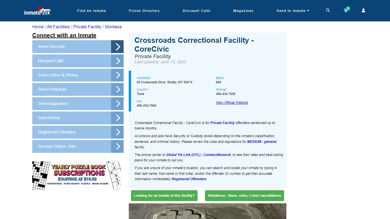 Crossroads Correctional Facility - CoreCivic - Inmate Search - Shelby, MT