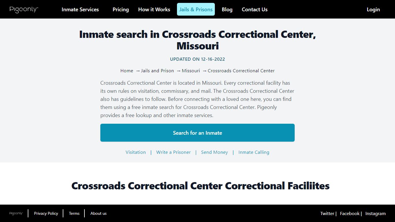 Inmate Search Crossroads Correctional Center, Missouri | Pigeonly