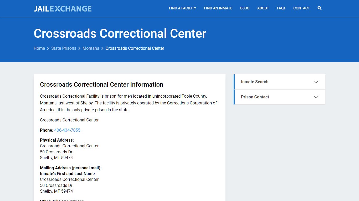 Crossroads Correctional Center Inmate Search, MT - Jail Exchange